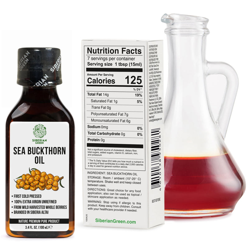 SiberianGreen.com Siberian Sea Buckthorn Oil | 100% Extra Virgin Cold Pressed | 100ml Cooking Oils