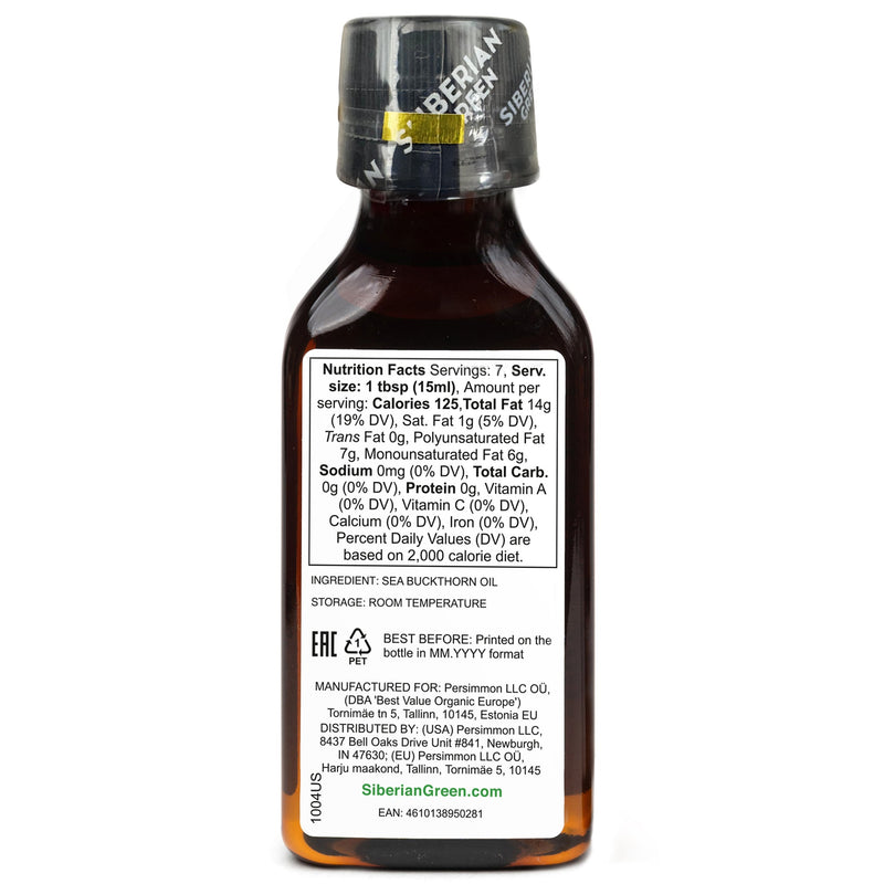 SiberianGreen.com Siberian Sea Buckthorn Oil | 100% Extra Virgin Cold Pressed | 100ml Cooking Oils
