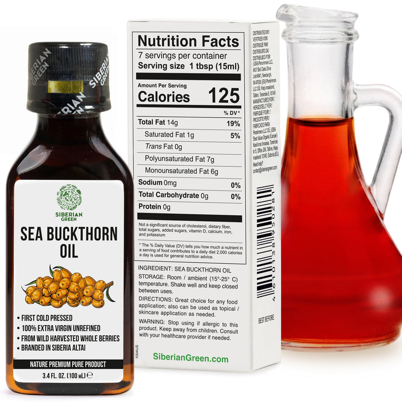 SiberianGreen.com Siberian Sea Buckthorn Oil | 100% Extra Virgin Cold Pressed | 100ml Cooking Oils