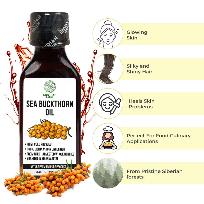 SiberianGreen.com Siberian Sea Buckthorn Oil | 100% Extra Virgin Cold Pressed | 100ml Cooking Oils