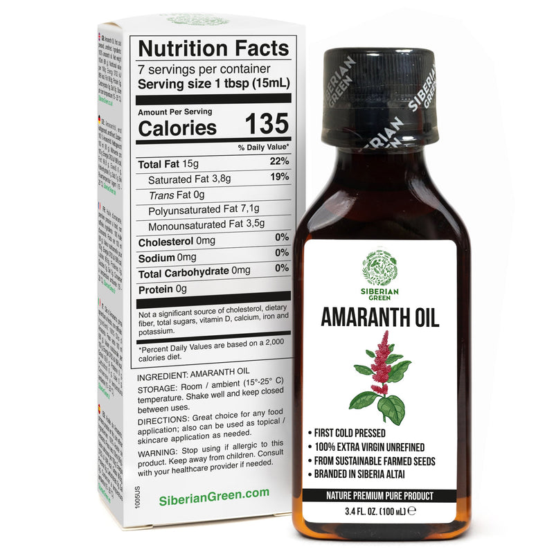 SiberianGreen.com Amaranth Seed Oil 100 ml - Extra Virgin, Cold-Pressed, Premium Quality Cooking Oils