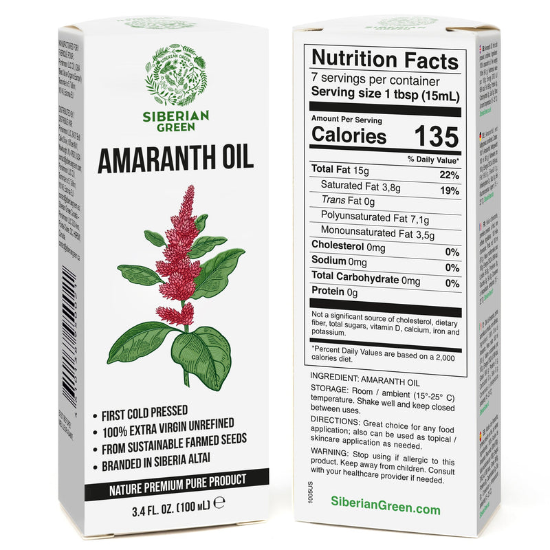 SiberianGreen.com Amaranth Seed Oil 100 ml - Extra Virgin, Cold-Pressed, Premium Quality Cooking Oils