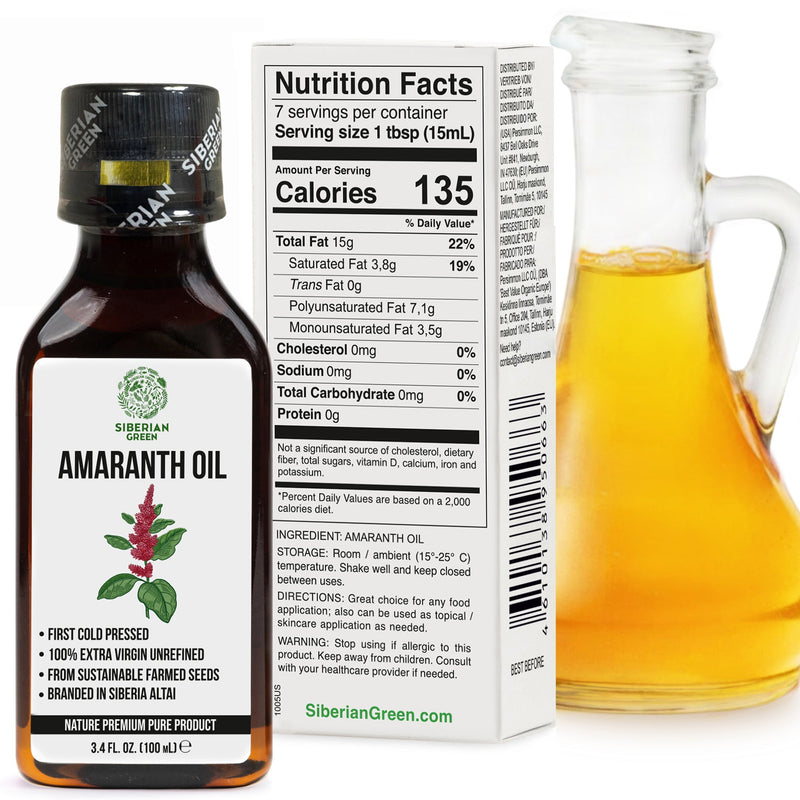 SiberianGreen.com Amaranth Seed Oil 100 ml - Extra Virgin, Cold-Pressed, Premium Quality Cooking Oils