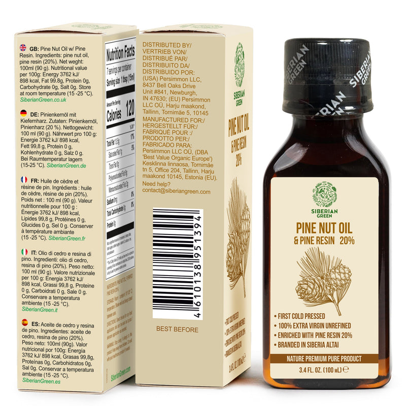 SiberianGreen.com Siberian Pine Nut Oil with Cedar Resin – 100 ml for Immune Support & Digestive Health Cooking Oils