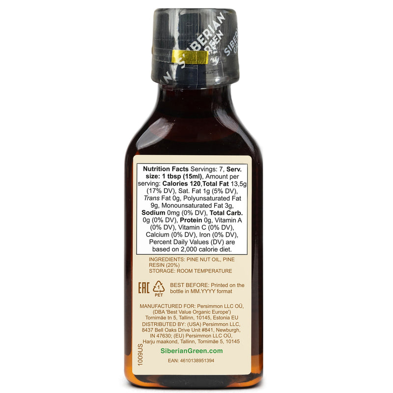 SiberianGreen.com Siberian Pine Nut Oil with Cedar Resin – 100 ml for Immune Support & Digestive Health Cooking Oils