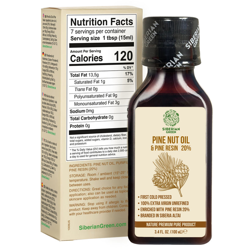 SiberianGreen.com Siberian Pine Nut Oil with Cedar Resin – 100 ml for Immune Support & Digestive Health Cooking Oils
