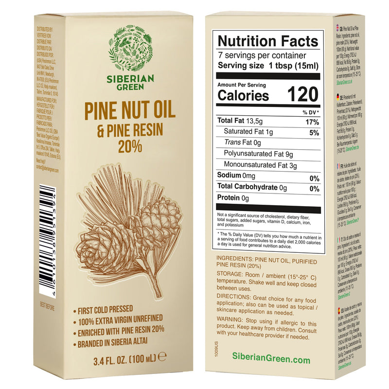 SiberianGreen.com Siberian Pine Nut Oil with Cedar Resin – 100 ml for Immune Support & Digestive Health Cooking Oils