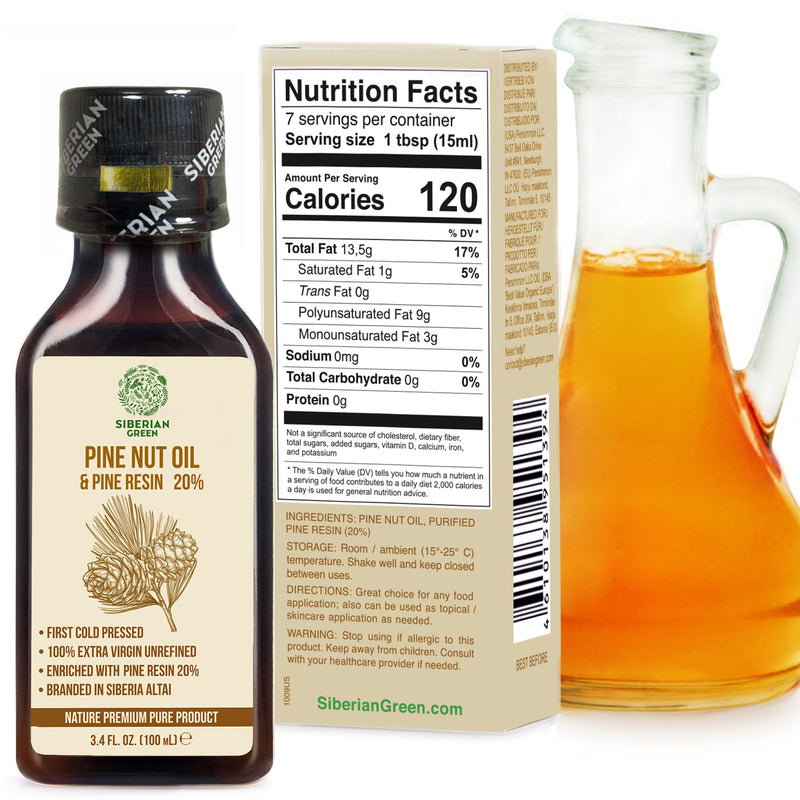 SiberianGreen.com Siberian Pine Nut Oil with Cedar Resin – 100 ml for Immune Support & Digestive Health Cooking Oils