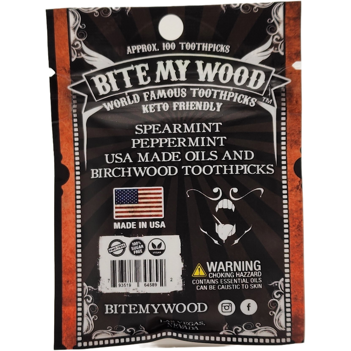 Bitemywood Mint Flavored Birchwood Toothpicks In Plastic Reusable Bag 100 Qty