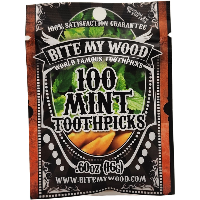 Bitemywood Mint Flavored Birchwood Toothpicks In Plastic Reusable Bag 100 Qty