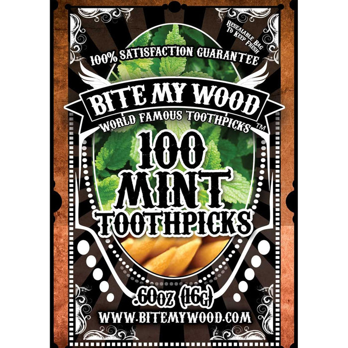 Bitemywood Mint Flavored Birchwood Toothpicks In Plastic Reusable Bag 100 Qty