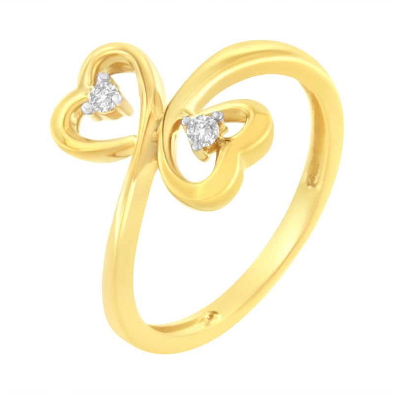 Bids.com 14KT Yellow Gold 1/20 ctw. Dual Heart Diamond Ring (K-L, I1-I2) - Size 7 Rings