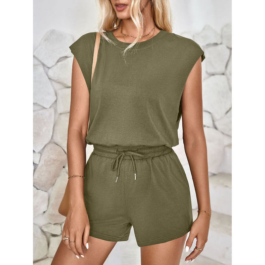 Cutout Round Neck Cap Sleeve Romper