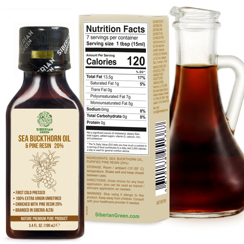 SiberianGreen.com Siberian Sea Buckthorn Oil with Pure Cedar Resin - 100ml Cooking Oils