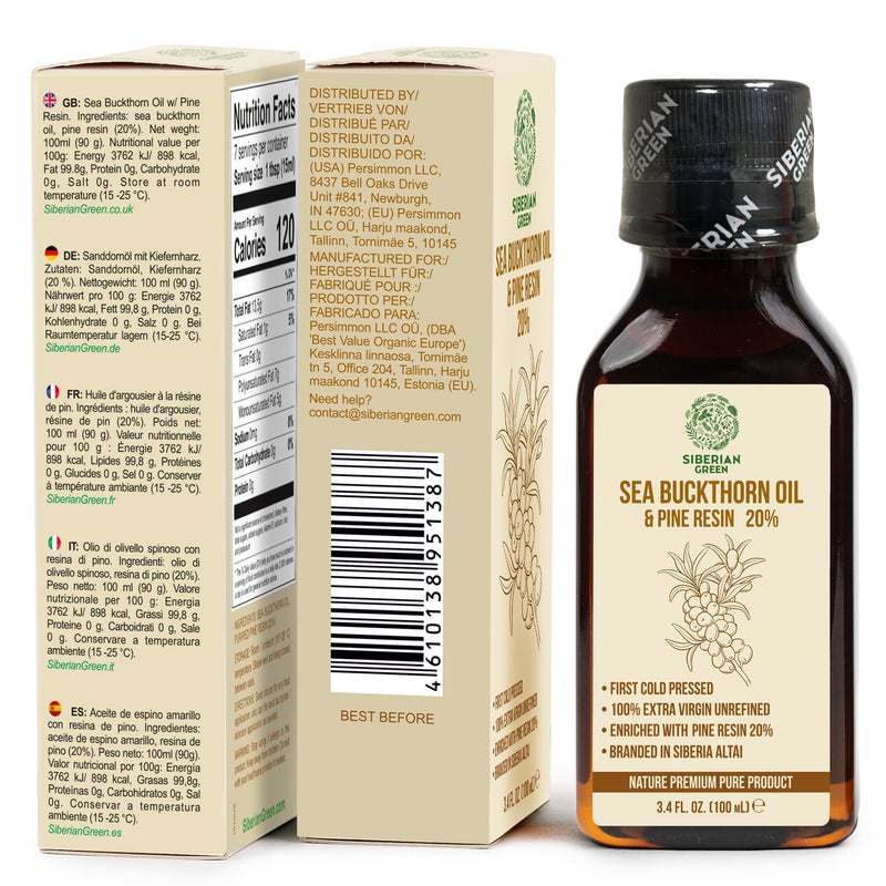 SiberianGreen.com Siberian Sea Buckthorn Oil with Pure Cedar Resin - 100ml Cooking Oils