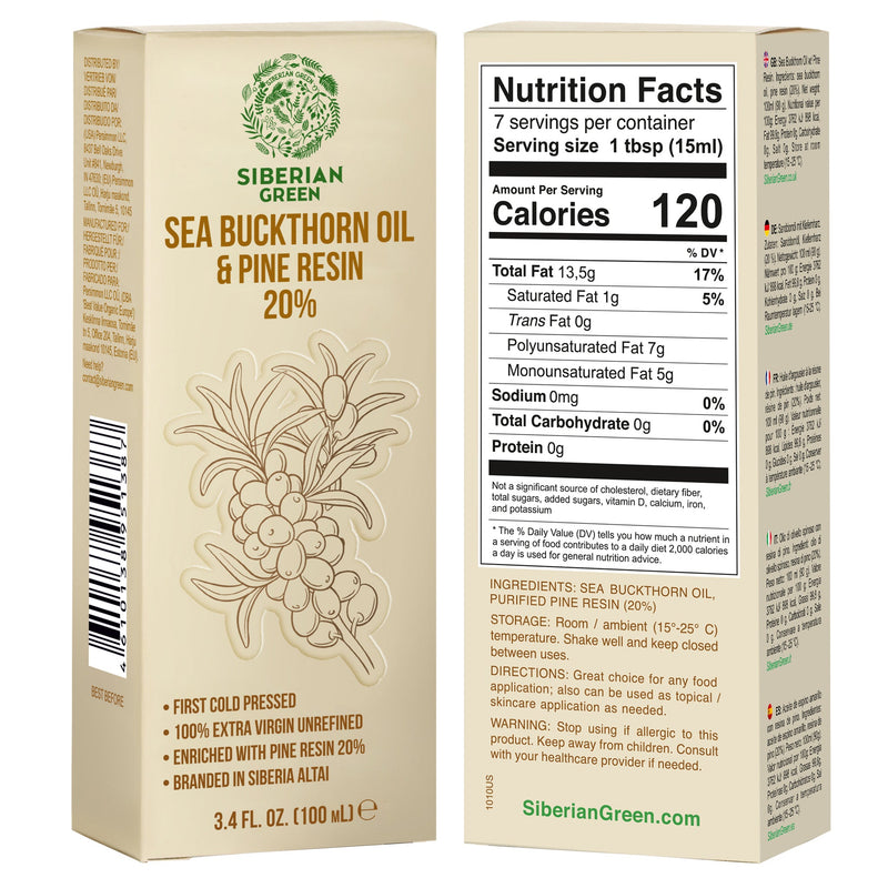 SiberianGreen.com Siberian Sea Buckthorn Oil with Pure Cedar Resin - 100ml Cooking Oils
