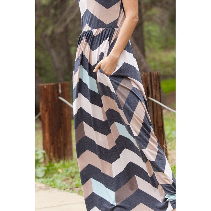 Plus Halter Neck Chevron Maxi Dress