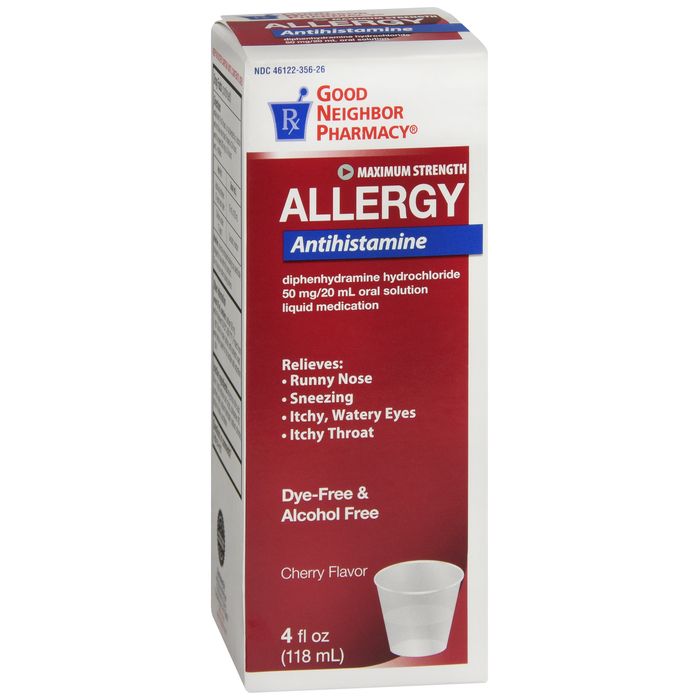 Good Neighbor Pharmacy GNP Diphenhydramine Liquid, Dye-Free, 50 mg/Dose, Cherry Flavor, 4 fl oz Medicine & Drugs