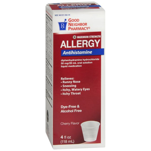 Good Neighbor Pharmacy GNP Diphenhydramine Liquid, Dye-Free, 50 mg/Dose, Cherry Flavor, 4 fl oz Medicine & Drugs