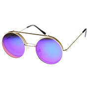 zeroUV Retro Round Steampunk Mirrored Lens Flip Up Sunglasses 8966 Sunglasses