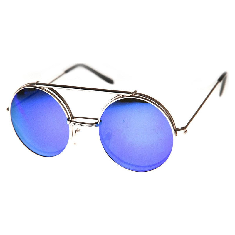 zeroUV Retro Round Steampunk Mirrored Lens Flip Up Sunglasses 8966 Sunglasses