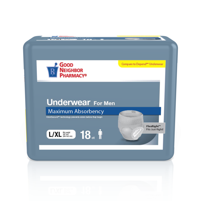 Good Neighbor Pharmacy GNP Men's Max Absorbency Underwear, Size L/XL (4 Bags of 18 Count) Incontinence Aids
