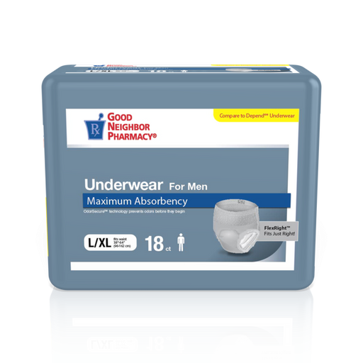 Good Neighbor Pharmacy GNP Men's Max Absorbency Underwear, Size L/XL (4 Bags of 18 Count) Incontinence Aids