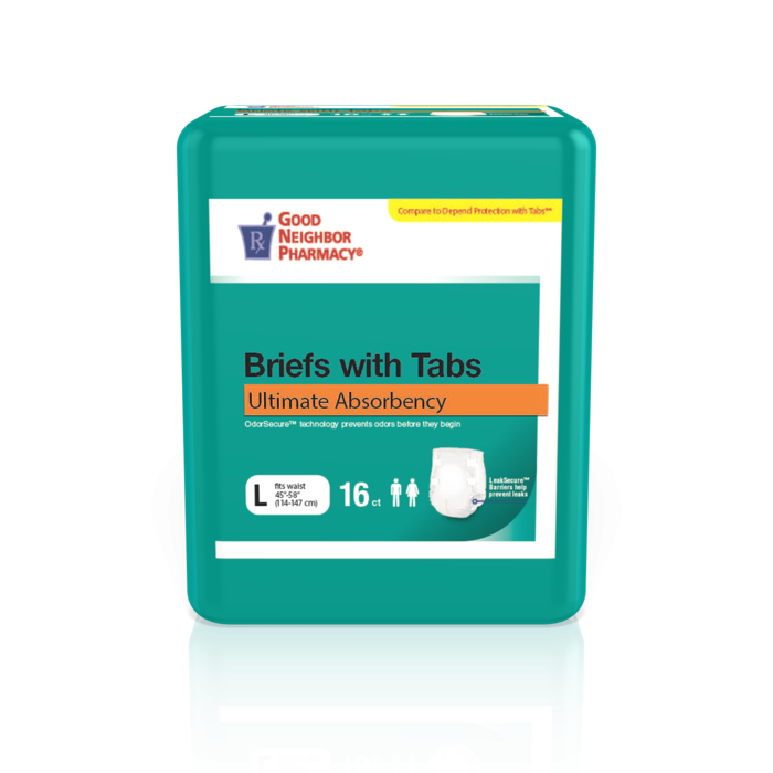 Good Neighbor Pharmacy GNP Ultimate Absorbency Adult Briefs, Large, with Tabs (64 Count Case) Incontinence Aids