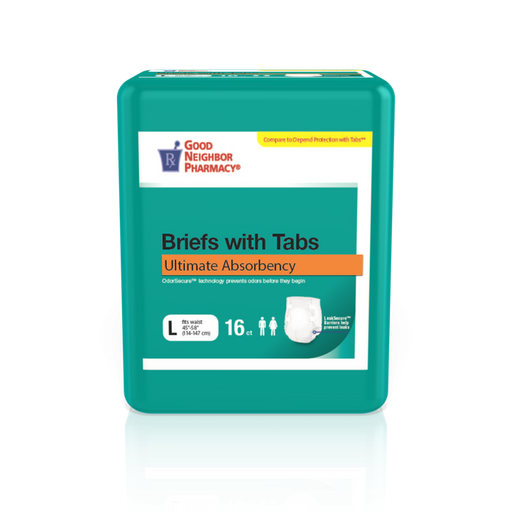 Good Neighbor Pharmacy GNP Ultimate Absorbency Adult Briefs, Large, with Tabs (64 Count Case) Incontinence Aids