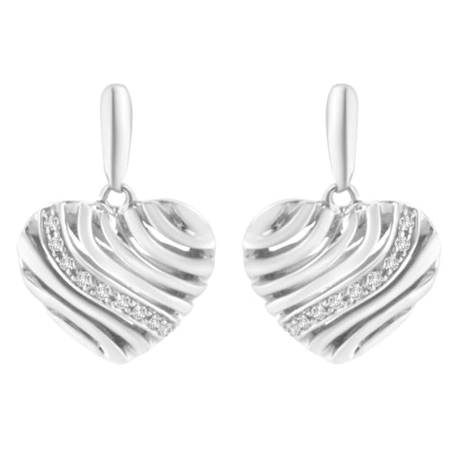 Bids.com Sterling Silver Heart Diamond Accent Puff Earrings (I-J, I1-I2) Earrings