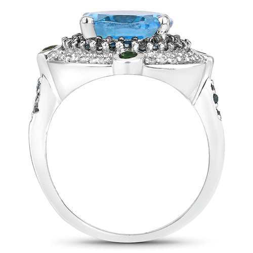 Bids.com 5.84 Carat Genuine Multi Stones .925 Sterling Silver Ring Rings