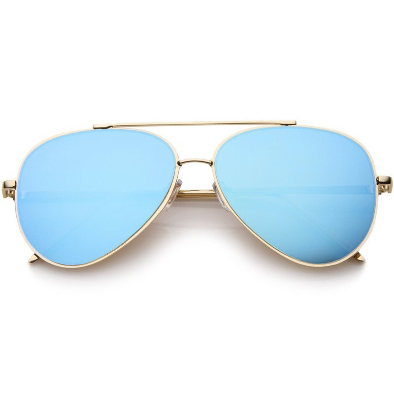 zeroUV Retro Modern Mirrored Flat Lens Metal Aviator Sunglasses A318 Sunglasses