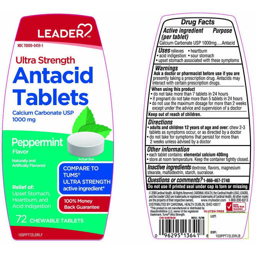 Leader Leader Antacid Peppermint Flavor 72 Chewable Tablets Medicine & Drugs