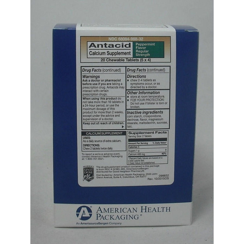 Ahpcoh Ahpcoh Calcium Supplement Peppermint Flavor Antacid Chewable Medicine & Drugs