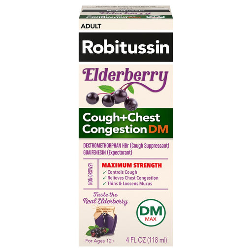 Robitussin Robitussin Cough + Chest Congestion DM, Maximum Strength, Elderberry, Adult 4 Fl Oz Health & Beauty Misty Rose