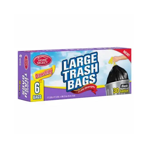 Home Select Home Select Trash Bag 30 Gl Black,6 ct Household Supplies White Smoke