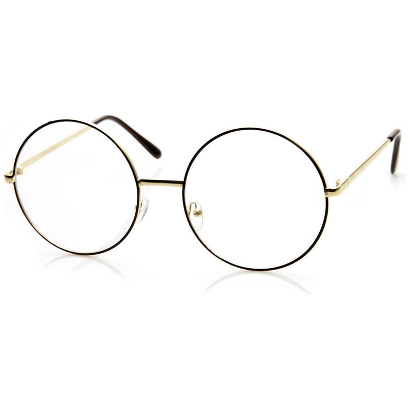 zeroUV 1920's Vintage Era Large Round Metal Clear Lens Glasses 8714 Glasses