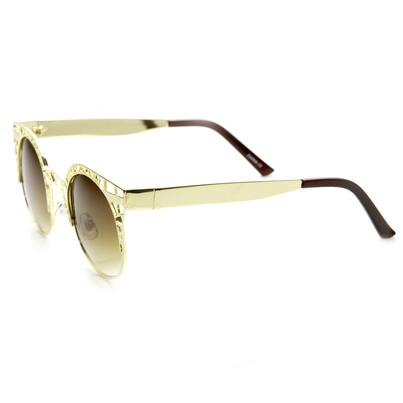 zeroUV Women's Indie Round Metal Laser Cut Mesh Cat Eye 9432 Sunglasses