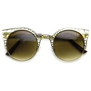 zeroUV Women's Indie Round Metal Laser Cut Mesh Cat Eye 9432 Sunglasses