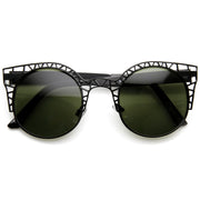 zeroUV Women's Indie Round Metal Laser Cut Mesh Cat Eye 9432 Sunglasses
