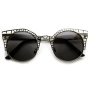 zeroUV Women's Indie Round Metal Laser Cut Mesh Cat Eye 9432 Sunglasses