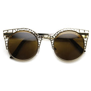 zeroUV Women's Indie Round Metal Laser Cut Mesh Cat Eye 9432 Sunglasses