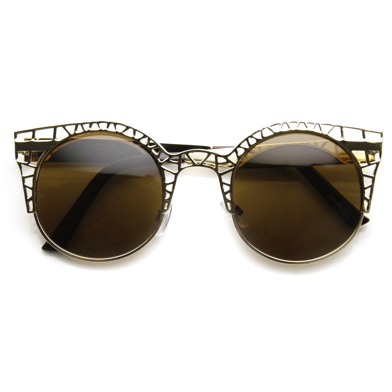 zeroUV Women's Indie Round Metal Laser Cut Mesh Cat Eye 9432 Sunglasses