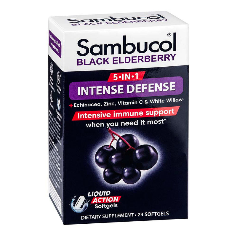 Sambucol Sambucol 5-In-1 Intense Defense + Echinacea, Zinc, Vitamin C & White Willow, Black Elderberry, 24 Softgels Vitamins & Supplements