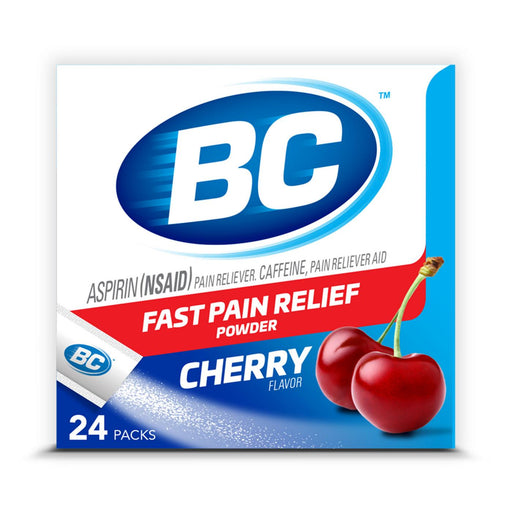 BC BC Powder Cherry Pain Reliever – Fast-Acting 845mg Aspirin & 65mg Caffeine – 24 Individual Stick Packs Medicine & Drugs