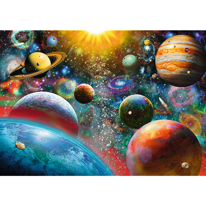 Cosmos Solar System Puzzle with Comets, Asteroids and Galaxies