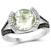 Bids.com 3.59 Carat Genuine Green Amethyst, Green Diamond & White Diamond .925 Sterling Silver Ring Rings