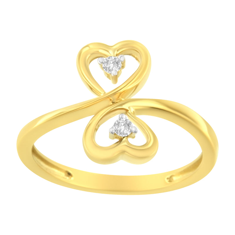 Bids.com 14KT Yellow Gold 1/20 ctw. Dual Heart Diamond Ring (K-L, I1-I2) - Size 7 Rings