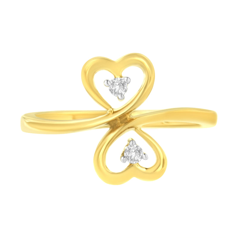 Bids.com 14KT Yellow Gold 1/20 ctw. Dual Heart Diamond Ring (K-L, I1-I2) - Size 7 Rings