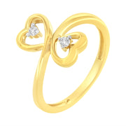 Bids.com 14KT Yellow Gold 1/20 ctw. Dual Heart Diamond Ring (K-L, I1-I2) - Size 7 Rings